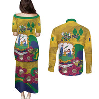 Personalized Saint Vincent and the Grenadines Couples Matching Puletasi and Long Sleeve Button Shirt Cannonball Flower Tropical Style - Wonder Print Shop