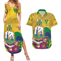 Personalized Saint Vincent and the Grenadines Couples Matching Summer Maxi Dress and Hawaiian Shirt Cannonball Flower Tropical Style - Wonder Print Shop