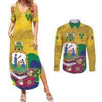Personalized Saint Vincent and the Grenadines Couples Matching Summer Maxi Dress and Long Sleeve Button Shirt Cannonball Flower Tropical Style - Wonder Print Shop