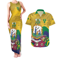 Personalized Saint Vincent and the Grenadines Couples Matching Tank Maxi Dress and Hawaiian Shirt Cannonball Flower Tropical Style - Wonder Print Shop