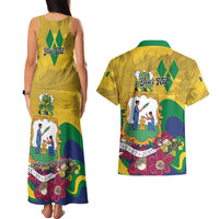 Personalized Saint Vincent and the Grenadines Couples Matching Tank Maxi Dress and Hawaiian Shirt Cannonball Flower Tropical Style - Wonder Print Shop