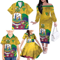 Personalized Saint Vincent and the Grenadines Family Matching Off The Shoulder Long Sleeve Dress and Hawaiian Shirt Cannonball Flower Tropical Style - Wonder Print Shop