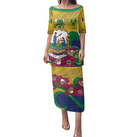 Personalized Saint Vincent and the Grenadines Family Matching Puletasi and Hawaiian Shirt Cannonball Flower Tropical Style - Wonder Print Shop