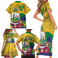 Personalized Saint Vincent and the Grenadines Family Matching Short Sleeve Bodycon Dress and Hawaiian Shirt Cannonball Flower Tropical Style - Wonder Print Shop