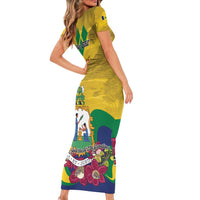 Personalized Saint Vincent and the Grenadines Family Matching Short Sleeve Bodycon Dress and Hawaiian Shirt Cannonball Flower Tropical Style - Wonder Print Shop