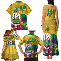 Personalized Saint Vincent and the Grenadines Family Matching Tank Maxi Dress and Hawaiian Shirt Cannonball Flower Tropical Style - Wonder Print Shop
