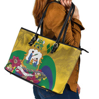 Saint Vincent and the Grenadines Leather Tote Bag Cannonball Flower Tropical Style - Wonder Print Shop