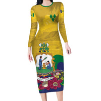 Personalized Saint Vincent and the Grenadines Long Sleeve Bodycon Dress Cannonball Flower Tropical Style - Wonder Print Shop