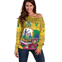 Personalized Saint Vincent and the Grenadines Off Shoulder Sweater Cannonball Flower Tropical Style - Wonder Print Shop