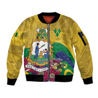 Personalized Saint Vincent and the Grenadines Sleeve Zip Bomber Jacket Cannonball Flower Tropical Style - Wonder Print Shop