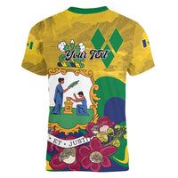 Personalized Saint Vincent and the Grenadines Women V-Neck T-Shirt Cannonball Flower Tropical Style - Wonder Print Shop