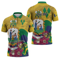 Personalized Saint Vincent and the Grenadines Zipper Polo Shirt Cannonball Flower Tropical Style - Wonder Print Shop