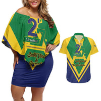 Saint Vincent and the Grenadines Independence Day Couples Matching Off Shoulder Short Dress and Hawaiian Shirt Simple Style - Wonder Print Shop
