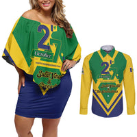 Saint Vincent and the Grenadines Independence Day Couples Matching Off Shoulder Short Dress and Long Sleeve Button Shirt Simple Style - Wonder Print Shop