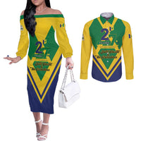 Saint Vincent and the Grenadines Independence Day Couples Matching Off The Shoulder Long Sleeve Dress and Long Sleeve Button Shirt Simple Style - Wonder Print Shop
