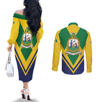Saint Vincent and the Grenadines Independence Day Couples Matching Off The Shoulder Long Sleeve Dress and Long Sleeve Button Shirt Simple Style - Wonder Print Shop