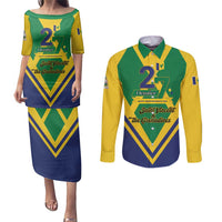 Saint Vincent and the Grenadines Independence Day Couples Matching Puletasi and Long Sleeve Button Shirt Simple Style - Wonder Print Shop