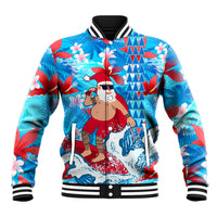 Hawaii Christmas Baseball Jacket Santa Claus Surfing Kakau Tropical Style - Wonder Print Shop