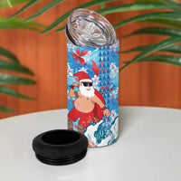 Hawaii Christmas 4 in 1 Can Cooler Tumbler Santa Claus Surfing Kakau Tropical Style - Wonder Print Shop