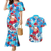 Hawaii Christmas Couples Matching Mermaid Dress and Hawaiian Shirt Santa Claus Surfing Kakau Tropical Style - Wonder Print Shop