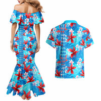 Hawaii Christmas Couples Matching Mermaid Dress and Hawaiian Shirt Santa Claus Surfing Kakau Tropical Style - Wonder Print Shop