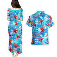 Hawaii Christmas Couples Matching Puletasi Dress and Hawaiian Shirt Santa Claus Surfing Kakau Tropical Style - Wonder Print Shop