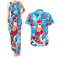 Hawaii Christmas Couples Matching Tank Maxi Dress and Hawaiian Shirt Santa Claus Surfing Kakau Tropical Style - Wonder Print Shop