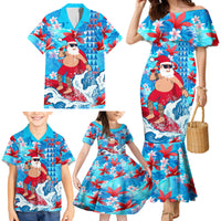 Hawaii Christmas Family Matching Mermaid Dress and Hawaiian Shirt Santa Claus Surfing Kakau Tropical Style - Wonder Print Shop