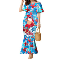 Hawaii Christmas Family Matching Mermaid Dress and Hawaiian Shirt Santa Claus Surfing Kakau Tropical Style - Wonder Print Shop