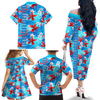 Hawaii Christmas Family Matching Off Shoulder Long Sleeve Dress and Hawaiian Shirt Santa Claus Surfing Kakau Tropical Style - Wonder Print Shop