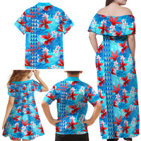 Hawaii Christmas Family Matching Off Shoulder Maxi Dress and Hawaiian Shirt Santa Claus Surfing Kakau Tropical Style - Wonder Print Shop