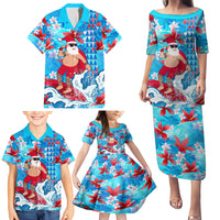 Hawaii Christmas Family Matching Puletasi Dress and Hawaiian Shirt Santa Claus Surfing Kakau Tropical Style - Wonder Print Shop