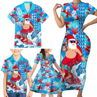 Hawaii Christmas Family Matching Short Sleeve Bodycon Dress and Hawaiian Shirt Santa Claus Surfing Kakau Tropical Style - Wonder Print Shop