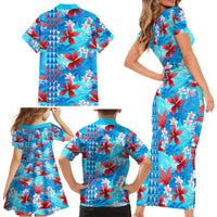 Hawaii Christmas Family Matching Short Sleeve Bodycon Dress and Hawaiian Shirt Santa Claus Surfing Kakau Tropical Style - Wonder Print Shop