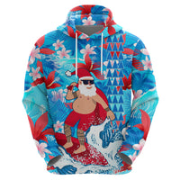 Hawaii Christmas Hoodie Santa Claus Surfing Kakau Tropical Style - Wonder Print Shop