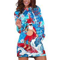 Hawaii Christmas Hoodie Dress Santa Claus Surfing Kakau Tropical Style - Wonder Print Shop