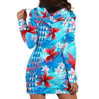 Hawaii Christmas Hoodie Dress Santa Claus Surfing Kakau Tropical Style - Wonder Print Shop