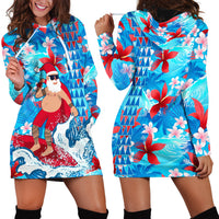 Hawaii Christmas Hoodie Dress Santa Claus Surfing Kakau Tropical Style - Wonder Print Shop
