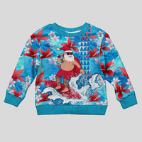 Hawaii Christmas Kid Ugly Christmas Sweater Santa Claus Surfing Kakau Tropical Style - Wonder Print Shop