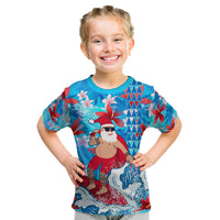 Hawaii Christmas Kid T Shirt Santa Claus Surfing Kakau Tropical Style - Wonder Print Shop