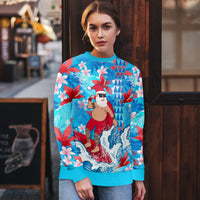 Hawaii Christmas Ugly Christmas Sweater Santa Claus Surfing Kakau Tropical Style - Wonder Print Shop