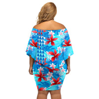 Hawaii Christmas Off Shoulder Short Dress Santa Claus Surfing Kakau Tropical Style - Wonder Print Shop