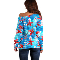 Hawaii Christmas Off Shoulder Sweater Santa Claus Surfing Kakau Tropical Style - Wonder Print Shop