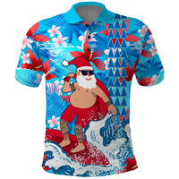 Hawaii Christmas Polo Shirt Santa Claus Surfing Kakau Tropical Style - Wonder Print Shop