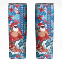 Hawaii Christmas Skinny Tumbler Santa Claus Surfing Kakau Tropical Style - Wonder Print Shop