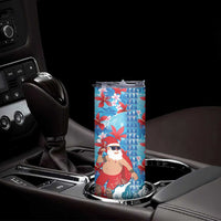 Hawaii Christmas Skinny Tumbler Santa Claus Surfing Kakau Tropical Style - Wonder Print Shop