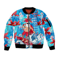 Hawaii Christmas Sleeve Zip Bomber Jacket Santa Claus Surfing Kakau Tropical Style - Wonder Print Shop
