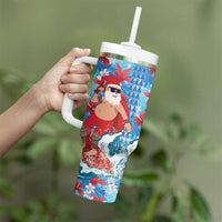 Hawaii Christmas Tumbler With Handle Santa Claus Surfing Kakau Tropical Style - Wonder Print Shop