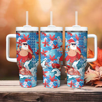 Hawaii Christmas Tumbler With Handle Santa Claus Surfing Kakau Tropical Style - Wonder Print Shop