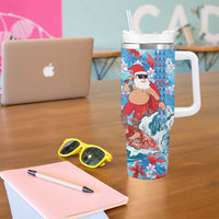 Hawaii Christmas Tumbler With Handle Santa Claus Surfing Kakau Tropical Style - Wonder Print Shop